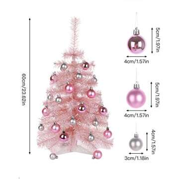 Asdomo -Tabletop Christmas Tree Small Artificial Tree with Balls, Stand LED Lights Mini Christmas Tree for Christmas Decorations, Home, Kitchen, Dining Table Xmas Indoor Decor 23.6inch