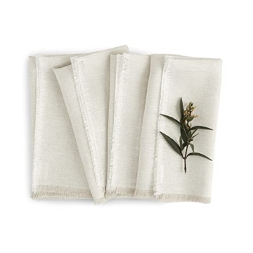 Solino Home Light Natural Linen Napkins - 100% Pure Linen Fringe Dinner Napkins Set of 4