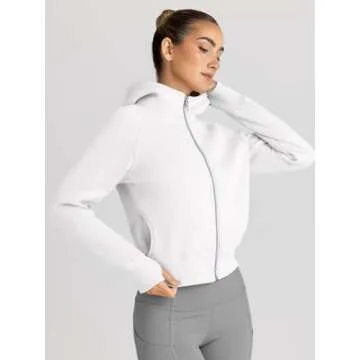 Trendy Queen Womens Zip Up Hoodies Jackets Cropped Sweatshirts Fleece Fall Outfits Casual Comfy Y2k Tops Winter Clothes 2025 White L