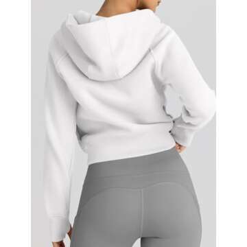 Trendy Queen Womens Zip Up Hoodies Jackets Cropped Sweatshirts Fleece Fall Outfits Casual Comfy Y2k Tops Winter Clothes 2025 White L