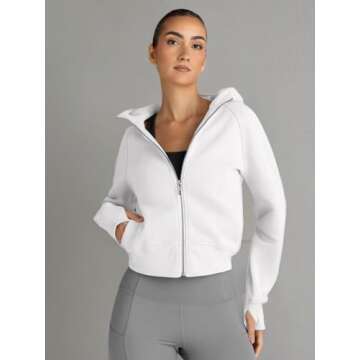 Trendy Queen Womens Zip Up Hoodies Jackets Cropped Sweatshirts Fleece Fall Outfits Casual Comfy Y2k Tops Winter Clothes 2025 White L