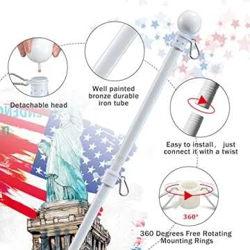 House Flag Pole With American Flag - Flagpoles Residential Kit with 5ft Tangle Free Metal Flag Pole,3x5 Embroidered US Flag,Holder Bracket,Heavy Duty Flag Poles for Outside House,Porch,Outdoor-White