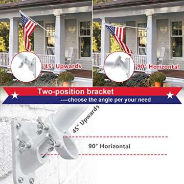 House Flag Pole With American Flag - Flagpoles Residential Kit with 5ft Tangle Free Metal Flag Pole,3x5 Embroidered US Flag,Holder Bracket,Heavy Duty Flag Poles for Outside House,Porch,Outdoor-White