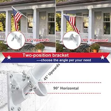 House Flag Pole With American Flag - Flagpoles Residential Kit with 5ft Tangle Free Metal Flag Pole,3x5 Embroidered US Flag,Holder Bracket,Heavy Duty Flag Poles for Outside House,Porch,Outdoor-White