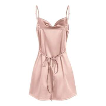 ZAFUL Women's Satin Sleeveless Spaghetti Strap Mini Dress Sexy Slip Cowl Neck Silky Cocktail Party D...