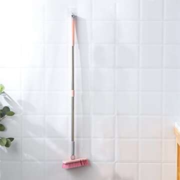 Cleaning Brush with Long Handle Floor Scrubbers for Tub Tile Cleaning Supplies Scrub Brush for Bathroom Bathtub Toilet Floor Kitchen Apartment Essentials Gifts for Women Men (Pink)