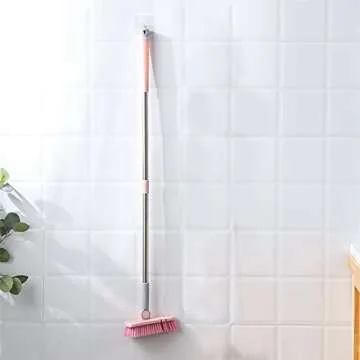 Cleaning Brush with Long Handle Floor Scrubbers for Tub Tile Cleaning Supplies Scrub Brush for Bathroom Bathtub Toilet Floor Kitchen Apartment Essentials Gifts for Women Men (Pink)