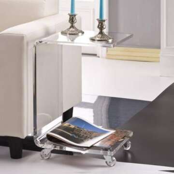 Stylish Pure Dcor C Table - Clear Acrylic Side Table with Wheels