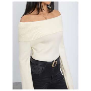 Stylish MakeMeChic Women's Off Shoulder Sweater - Beige