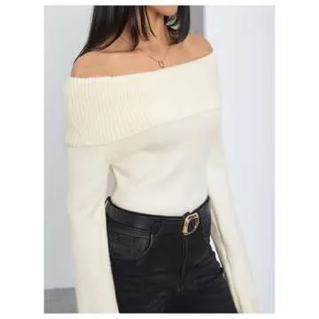 Stylish MakeMeChic Women's Off Shoulder Sweater - Beige