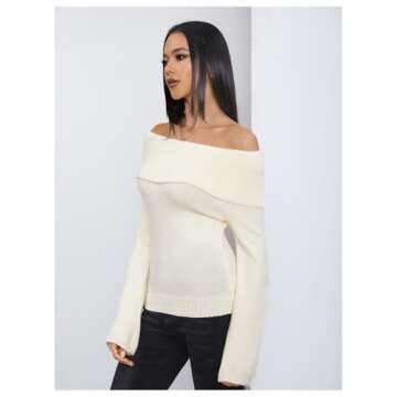 Stylish MakeMeChic Women's Off Shoulder Sweater - Beige