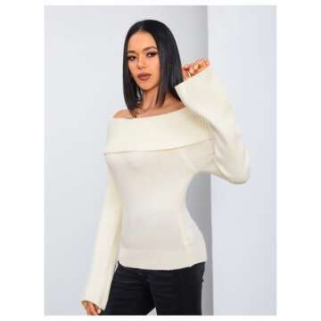 Stylish MakeMeChic Women's Off Shoulder Sweater - Beige