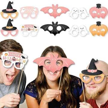 Big Dot of Happiness Pastel Halloween Glasses and Masks - Paper Card Stock Pink Pumpkin Party Photo Booth Props Kit - 10 Count