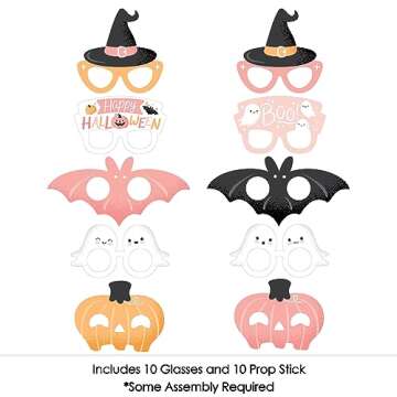 Big Dot of Happiness Pastel Halloween Glasses and Masks - Paper Card Stock Pink Pumpkin Party Photo Booth Props Kit - 10 Count