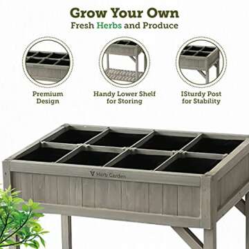 VegTrug 8 Pocket Herb Garden, Wooden Herb Planter, Gray Wash