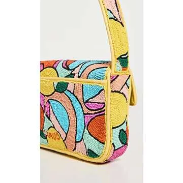 STAUD Women's Tommy Beaded Bag, Cirtus, Print, Yellow, One Size