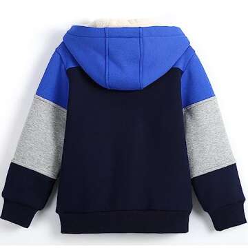 Bumeex Toddler Boy's Sherpa Fleece Lined Jacket, Blue Spring Fall Winter Zip up Sweatshirt Hoodie Size 6-7 Years