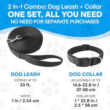 Pofomede Multiple Use Nylon Training Lead Long 33ft Dog Leash with Leather Padded Handle for Large M...