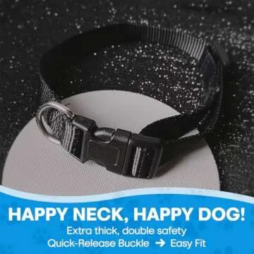 Pofomede Multiple Use Nylon Training Lead Long 33ft Dog Leash with Leather Padded Handle for Large Medium Dog Training Walking, Adjustable Nylon Dog Collar with Safe Buckle (Black)