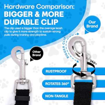 Pofomede Multiple Use Nylon Training Lead Long 33ft Dog Leash with Leather Padded Handle for Large Medium Dog Training Walking, Adjustable Nylon Dog Collar with Safe Buckle (Black)