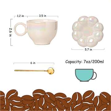 2 Pieces Ceramic Cloud Coffee Mug，7oz Cute Creative Cup with Sunflower Coaster，Perfect For Tea, Espresso, Latte (Set A)