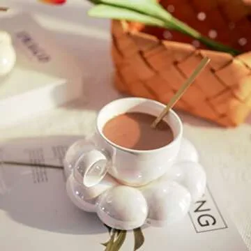 2 Pieces Ceramic Cloud Coffee Mug，7oz Cute Creative Cup with Sunflower Coaster，Perfect For Tea, Espresso, Latte (Set A)