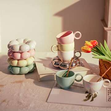 2 Pieces Ceramic Cloud Coffee Mug，7oz Cute Creative Cup with Sunflower Coaster，Perfect For Tea, Espresso, Latte (Set A)