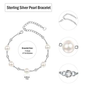 AENEAS Dainty Pearl Bracelet S925 Sterling Silver Cultured Pearl Bracelet Pearl Bracelets for Women Pearl Jewelry Gifts for Women