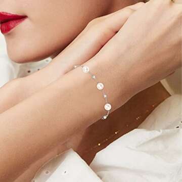 AENEAS Dainty Pearl Bracelet S925 Sterling Silver Cultured Pearl Bracelet Pearl Bracelets for Women Pearl Jewelry Gifts for Women