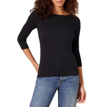Stylish Women's Slim-Fit 3/4 Sleeve Boat Neck Top