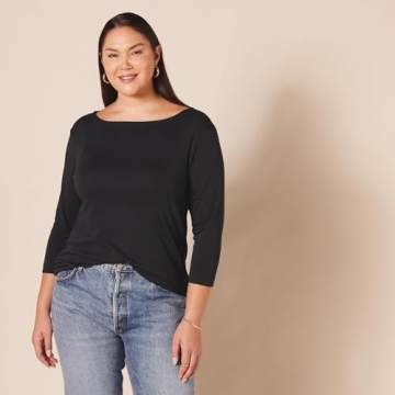 Stylish Women's Slim-Fit 3/4 Sleeve Boat Neck Top