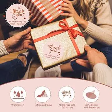 600PCS Thank You Cards and Stickers, Gold Foil Pink Thank You Business Greeting Cards 1.5 Inch Thank You for Supporting My Small Business Stickers for Online Retail Shop Package Inserts