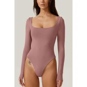QINSEN Women’s Stylish Square Neck Bodysuit Tops