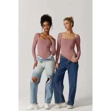 QINSEN Women’s Stylish Square Neck Bodysuit Tops