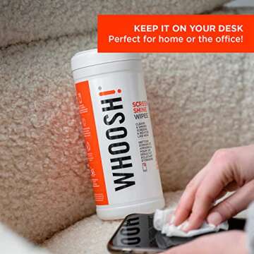 WHOOSH! Electronic Wipes for All Screens and Tech Devices, 90 Count - Computer, Laptop and TV Screen Cleaner Wipes - Best for Car Screen, MacBook, Smart Phone, Eyeglass - Microsuede Cloth Included