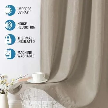 H.VERSAILTEX Blackout Linen Curtains 84 inch Length 2 Panels Thick Light Blocking Curtain Thermal Insulated Window Drapes for Bedroom Rustic Farmhouse Curtains for Living Room - Heather Light Taupe