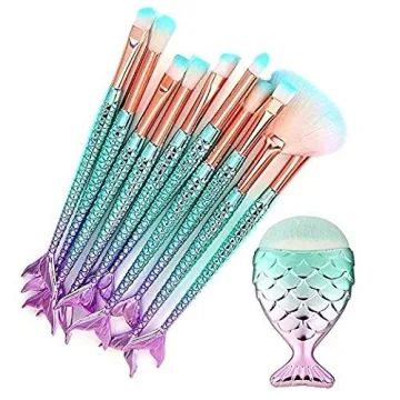 Funfunman 11PCS Mermaid Colorful Makeup Brush Set for All Your Beauty Needs
