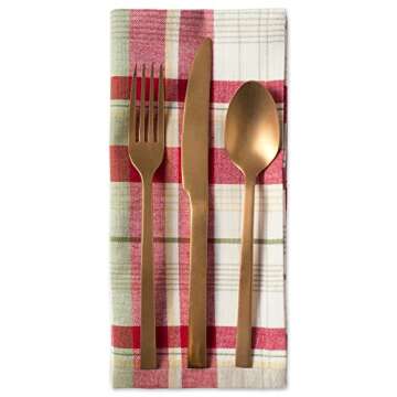 DII Orchard Plaid Collection Linen Tabletop Essentials, Napkin Set, 20x20, Taupe/Red, 6 Piece