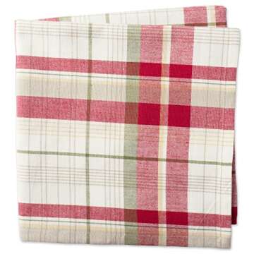 DII Orchard Plaid Collection Linen Tabletop Essentials, Napkin Set, 20x20, Taupe/Red, 6 Piece