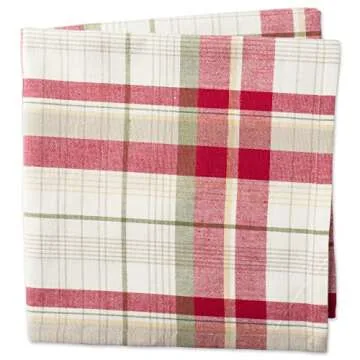 DII Orchard Plaid Collection Linen Tabletop Essentials, Napkin Set, 20x20, Taupe/Red, 6 Piece