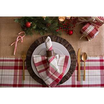 DII Orchard Plaid Collection Linen Tabletop Essentials, Napkin Set, 20x20, Taupe/Red, 6 Piece