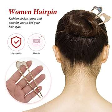 Lurrose 2pcs Hair Fork Retro Metal U Shaped Hair Stick Gold Stylish Hair Chignon Pins for Women (White and Colorful)