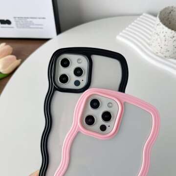 Caseative Cute Curly Wave Frame Shape Shockproof Soft Compatible with iPhone Case (Pink,iPhone 12 Pro Max)