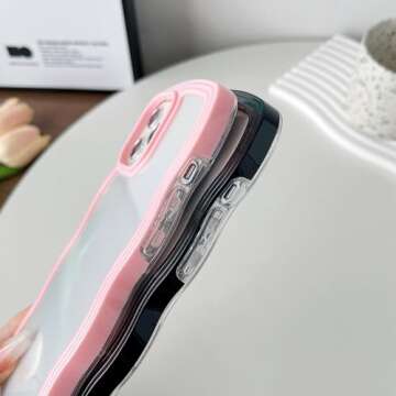Caseative Cute Curly Wave Frame Shape Shockproof Soft Compatible with iPhone Case (Pink,iPhone 12 Pro Max)