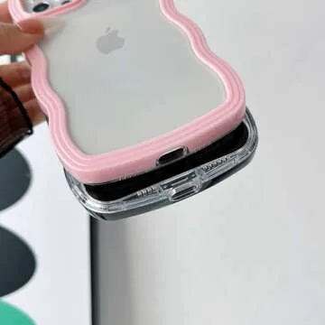 Caseative Cute Curly Wave Frame Shape Shockproof Soft Compatible with iPhone Case (Pink,iPhone 12 Pro Max)