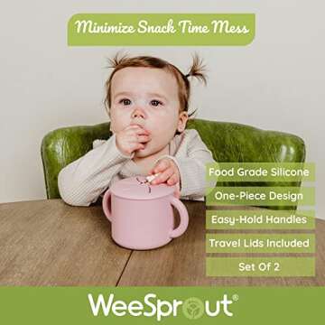 WeeSprout Snack Containers, Food Grade Silicone Snack Cups, Spill-Proof Tops For Toddlers and Babies...