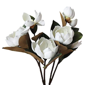 LIUCOGXI Vintage Artificial Magnolia Flower White 6 Heads,Long Stem Magnolia Bouquet with Green Leaves Arrangement for Home Office Living Room Bedroom Floor Vase Decoration