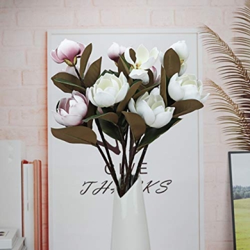 LIUCOGXI Vintage Artificial Magnolia Flower White 6 Heads,Long Stem Magnolia Bouquet with Green Leaves Arrangement for Home Office Living Room Bedroom Floor Vase Decoration