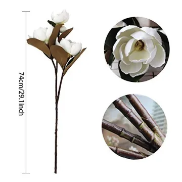 LIUCOGXI Vintage Artificial Magnolia Flower White 6 Heads,Long Stem Magnolia Bouquet with Green Leaves Arrangement for Home Office Living Room Bedroom Floor Vase Decoration