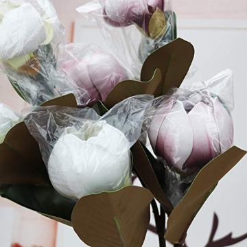 LIUCOGXI Vintage Artificial Magnolia Flower White 6 Heads,Long Stem Magnolia Bouquet with Green Leaves Arrangement for Home Office Living Room Bedroom Floor Vase Decoration